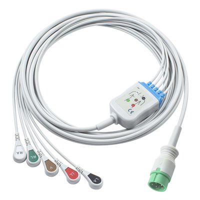 Grau kompatibel IVY 5Lead EKG-Kabel AHA Snap 1m 3,0 Durchmesser