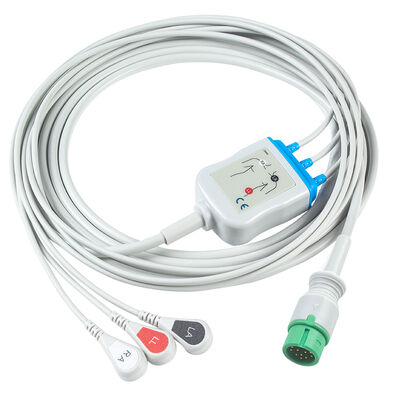 Ecomed ECG Cables and Leadwires 12pin Connector ECG Cable 3 5 Lead IEC AHA Snap Grabber Clip