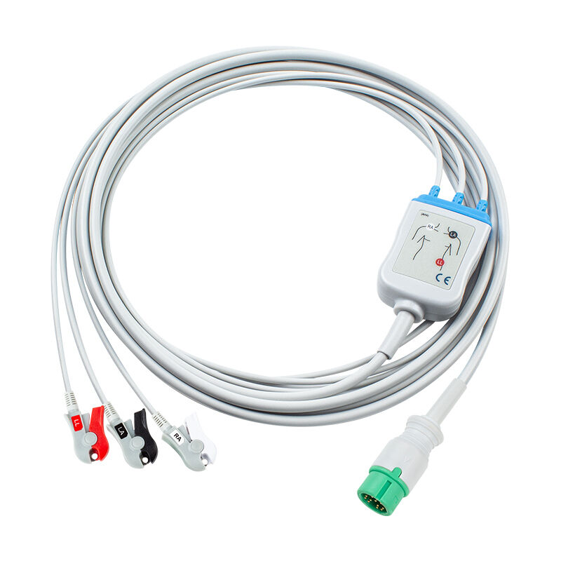 Yonker 12Pin E12 Ein direktes EKG-Kabel EKG-Kabel und Bleiwires 3Lead AHA IEC